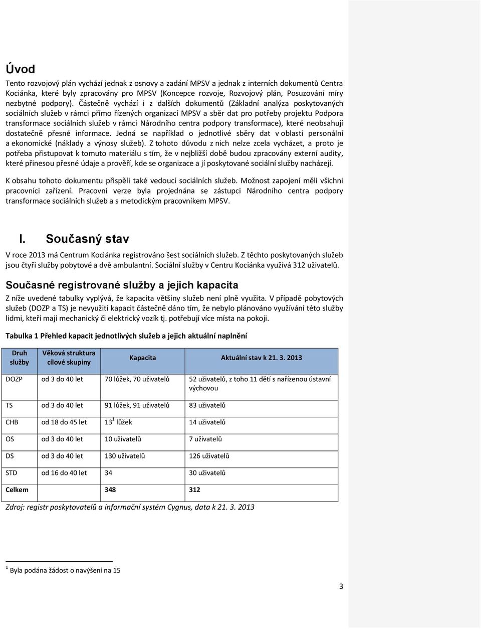 Částečně vychází i z dalších dokumentů (Základní analýza poskytovaných sociálních služeb v rámci přímo řízených organizací MPSV a sběr dat pro potřeby projektu Podpora transformace sociálních služeb