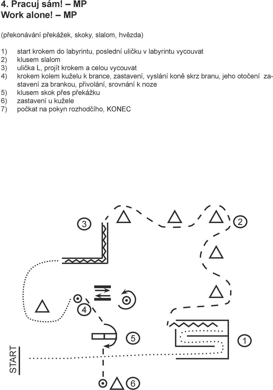 labyrintu vycouvat ) klusem slalom ) ulička L, projít krokem a celou vycouvat ) krokem kolem kuželu k