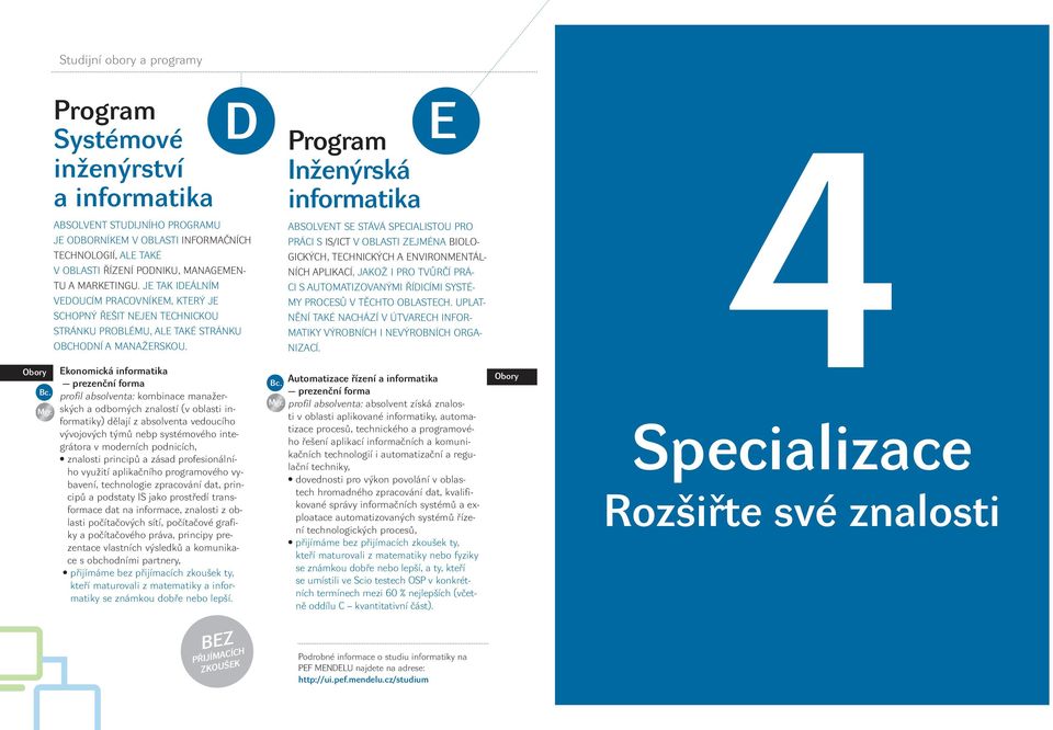 D Ekonomická informatika prezenční forma profil absolventa: kombinace manažerských a odborných znalostí (v oblasti informatiky) dělají z absolventa vedoucího vývojových týmů nebp systémového