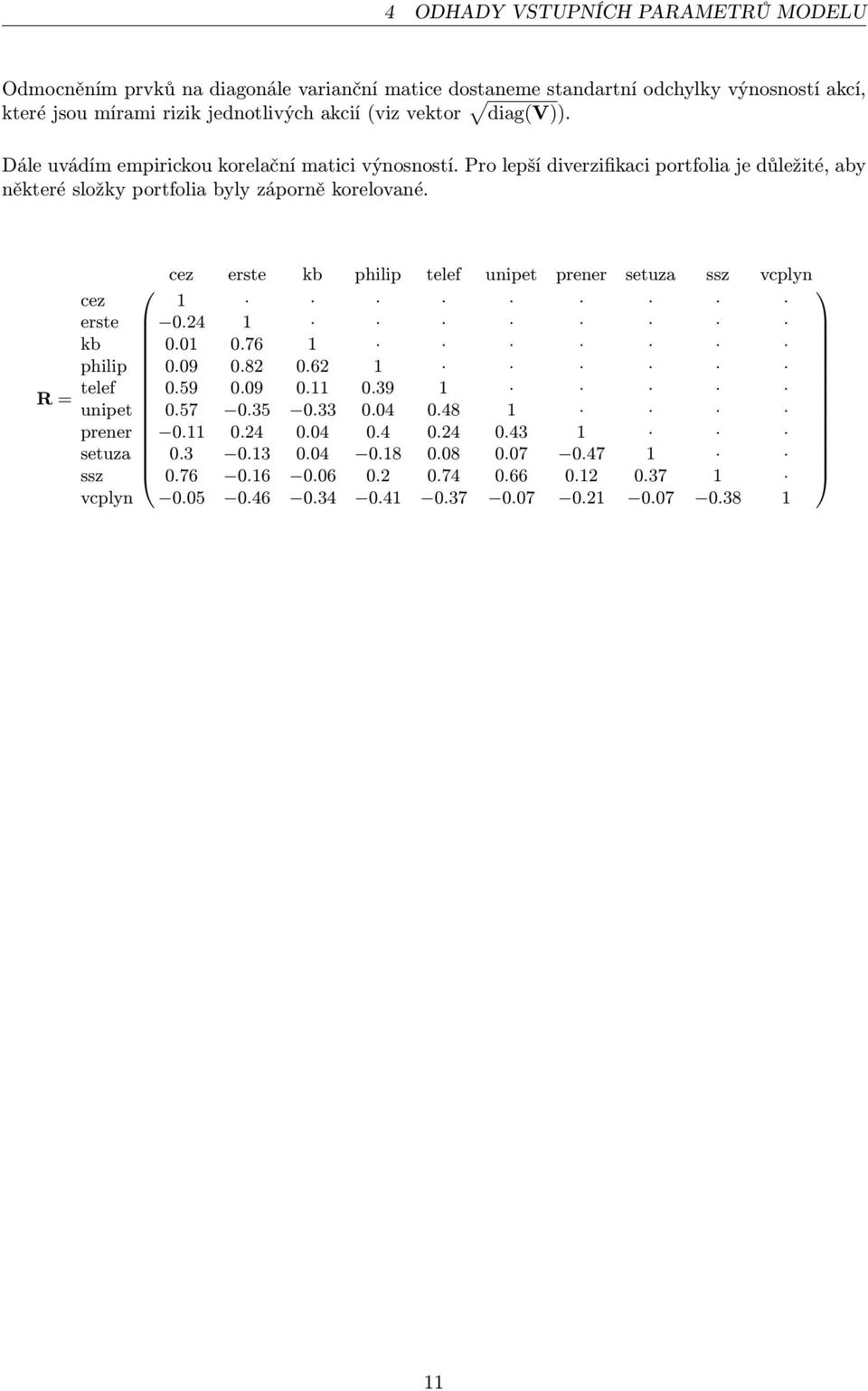 cez erste kb philip telef unipet prener setuza ssz vcplyn 0 1 cez 1 erste 0.24 1 kb 0.01 0.76 1 philip 0.09 0.82 0.62 1 telef R= 0.59 0.09 0.11 0.39 1 unipet 0.57 0.35 0.33 0.