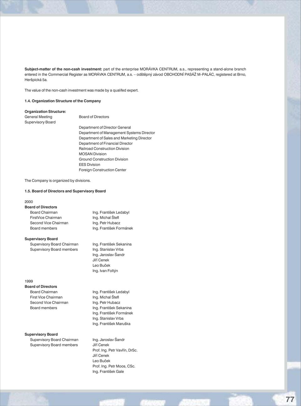 Organization Structure of the Company Organization Structure: General Meeting Supervisory Board Board of Directors Department of Director General Department of Management Systems Director Department