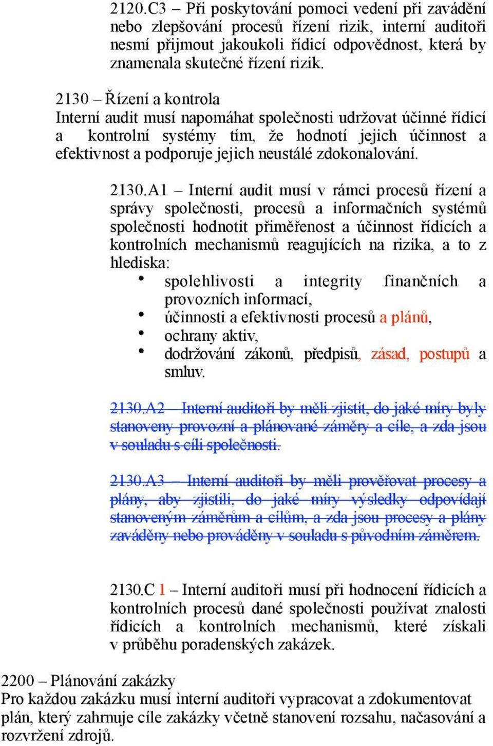 2130.A1 Interní audit musí v rámci procesů řízení a správy společnosti, procesů a informačních systémů společnosti hodnotit přiměřenost a účinnost řídicích a kontrolních mechanismů reagujících na