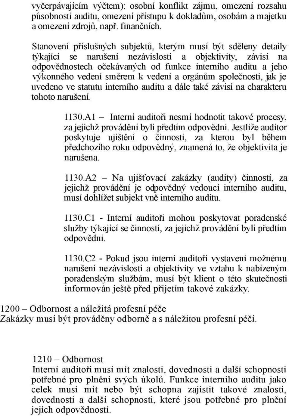 ekávan#ch od funkce interního auditu a jeho v#konného vedení sm"rem k vedení a orgán%m spole!nosti, jak je uvedeno ve statutu interního auditu a dále také závisí na charakteru tohoto naru&ení. 1130.