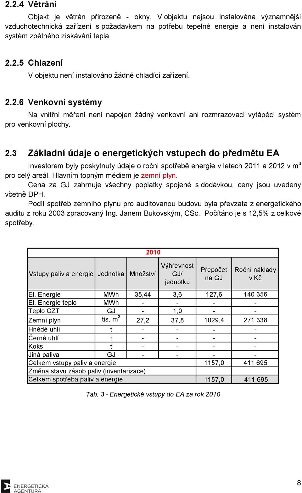 2.5 Chlazení V objektu není instalováno žádné chladící zařízení. 2.