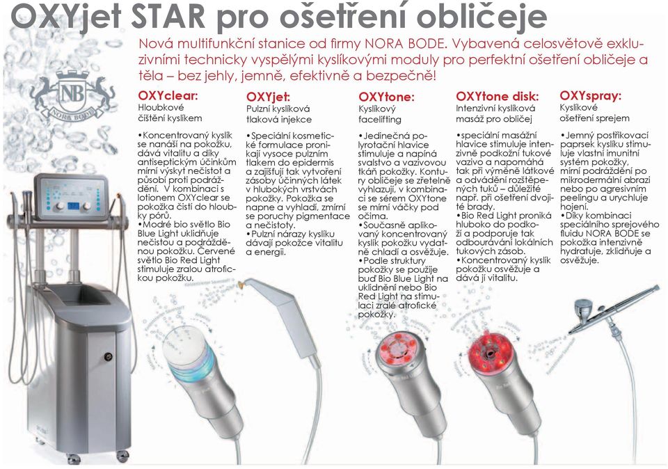 OXYclear: Hloubkové čištění kyslíkem Koncentrovaný kyslík se nanáší na pokožku, dává vitalitu a díky antiseptickým účinkům mírní výskyt nečistot a působí proti podráždění.