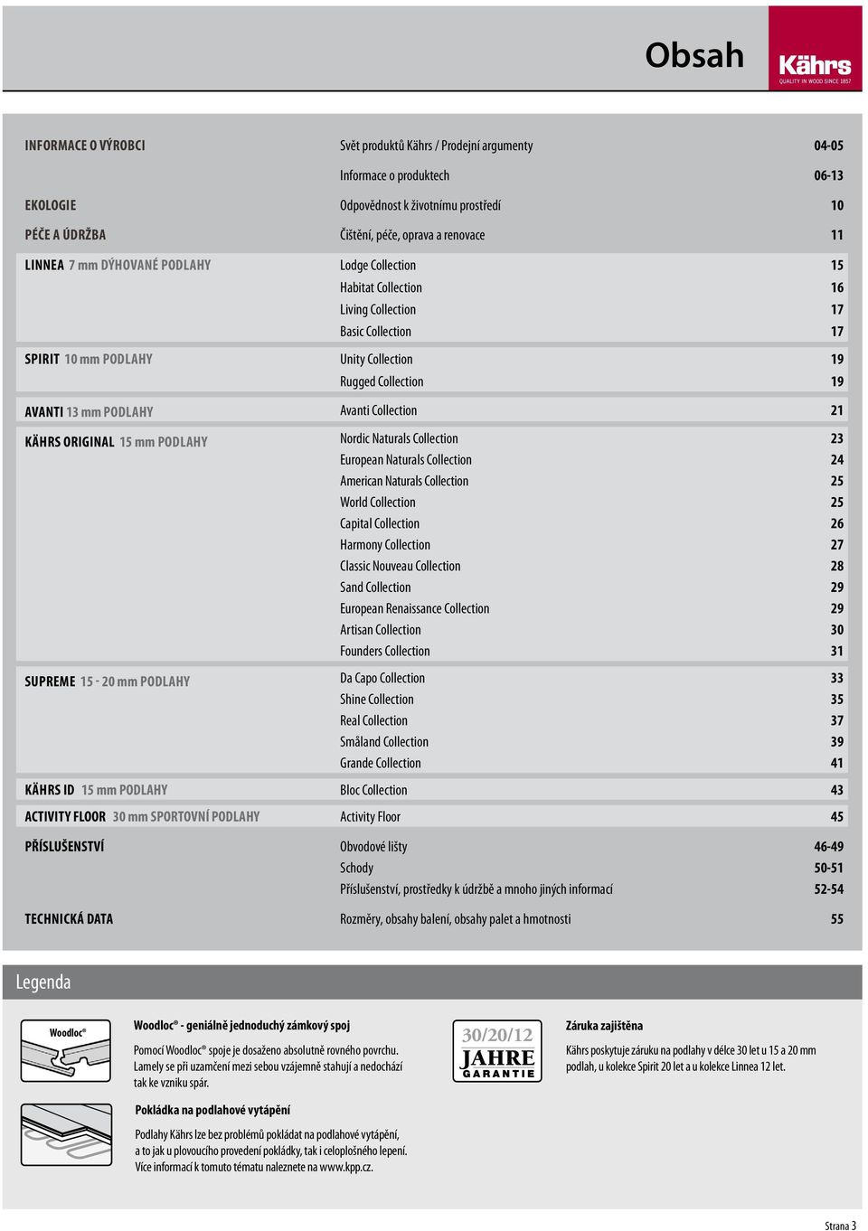 Avanti Collection 21 Kährs Original 15 mm podlahy Nordic Naturals Collection 23 European Naturals Collection 24 American Naturals Collection 25 World Collection 25 Capital Collection 26 Harmony