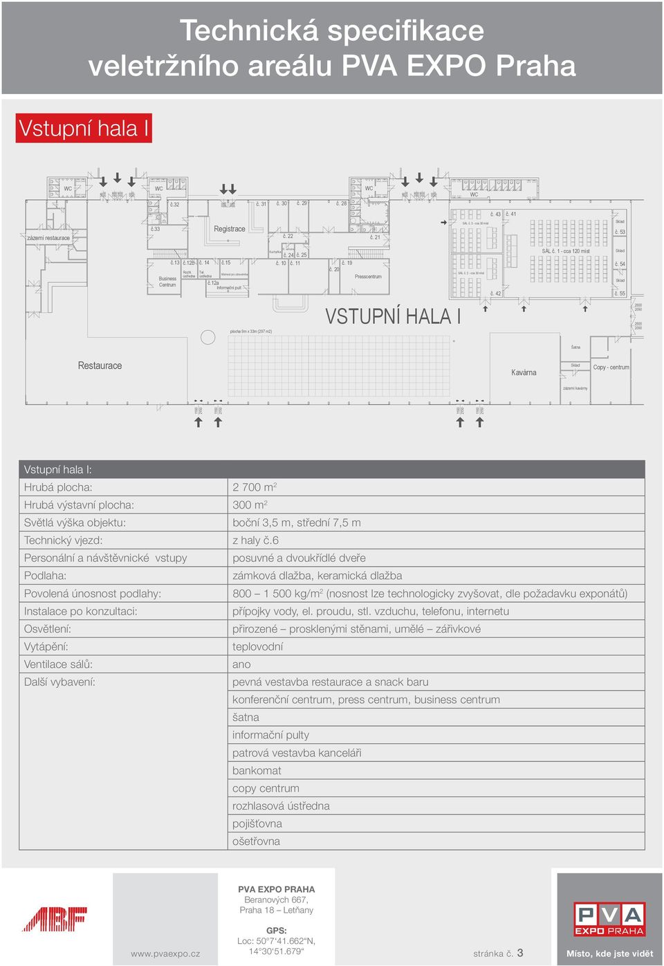 ústředna plocha 9m x m (9 m) Presscentrum VSTUPNÍ HALA I SÁL č. - cca míst SÁL č.