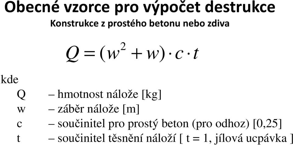 [kg] w záběr nálože [m] c součinitel pro prostý beton (pro