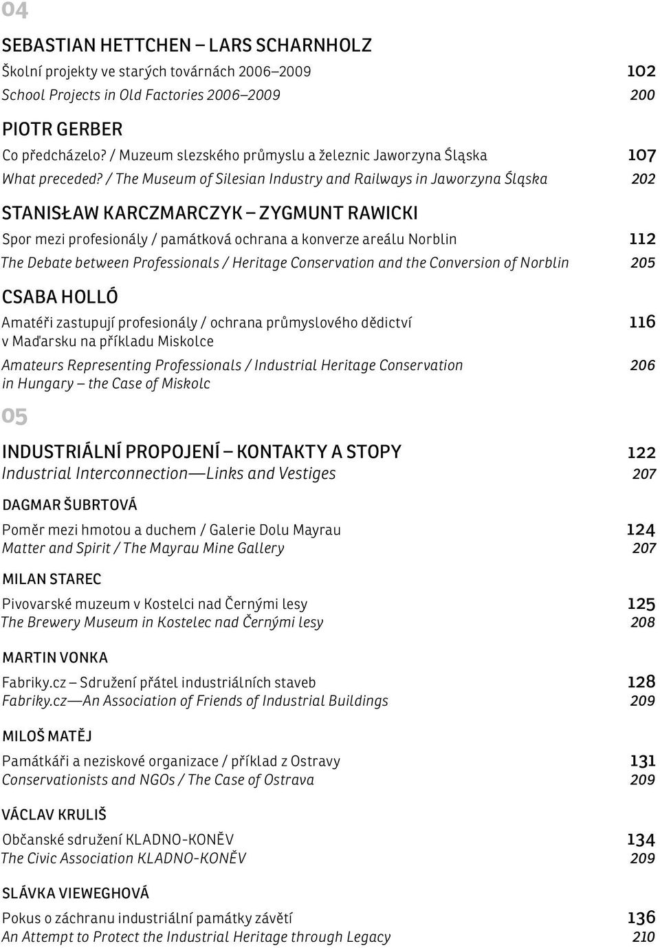 / The Museum of Silesian Industry and Railways in Jaworzyna Śląska 202 STANISŁAW KARCZMARCZYK ZYGMUNT RAWICKI Spor mezi profesionály / památková ochrana a konverze areálu Norblin 112 The Debate