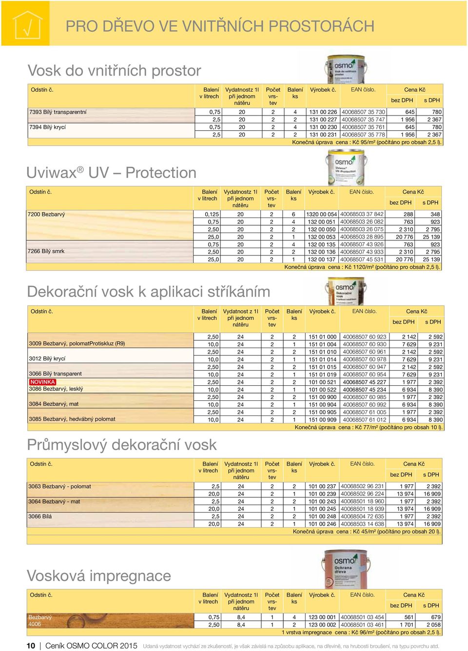 Uviwax UV Protection Vydatnostz 1l Dekorační vosk k aplikaci stříkáním 7200 0,125 20 2 6 1320 00 054 40068503 37 842 288 348 0,75 20 2 4 132 00 051 40068503 26 082 763 923 2,50 20 2 2 132 00 050