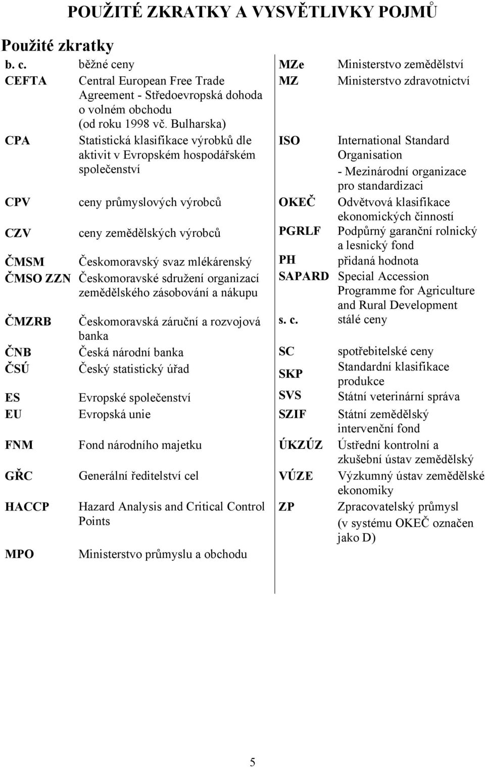 Bulharska) CPA Statistická klasifikace výrobků dle aktivit v Evropském hospodářském společenství ISO International Standard Organisation - Mezinárodní organizace pro standardizaci CPV ceny