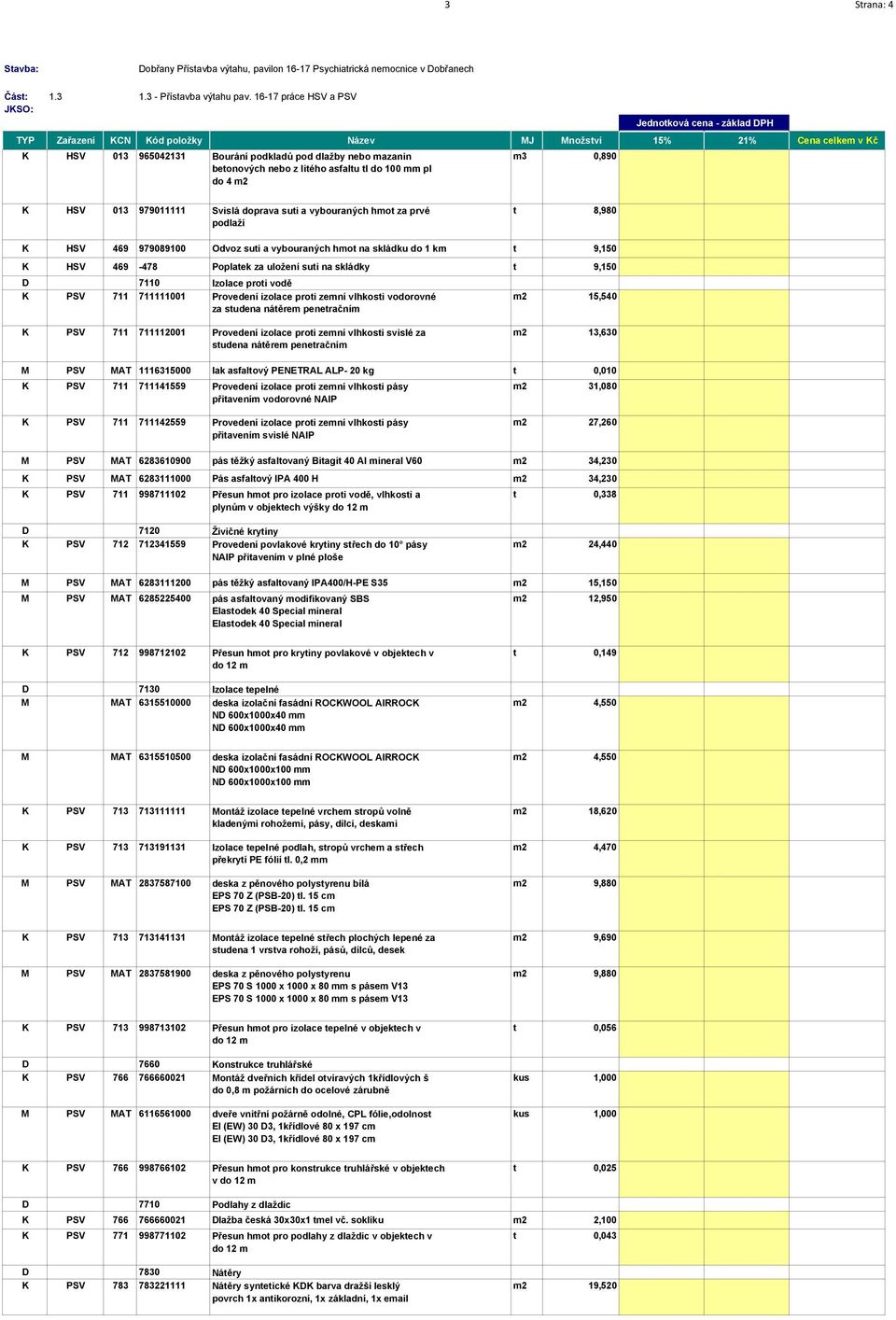 711111001 Provedení izolace proti zemní vlhkosti vodorovné za studena nátěrem penetračním m2 15,540 K PSV 711 711112001 Provedení izolace proti zemní vlhkosti svislé za studena nátěrem penetračním m2