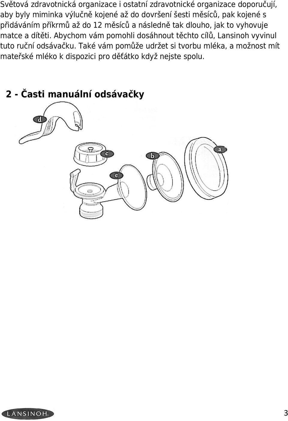a dítěti. Abychom vám pomohli dosáhnout těchto cílů, Lansinoh vyvinul tuto ruční odsávačku.