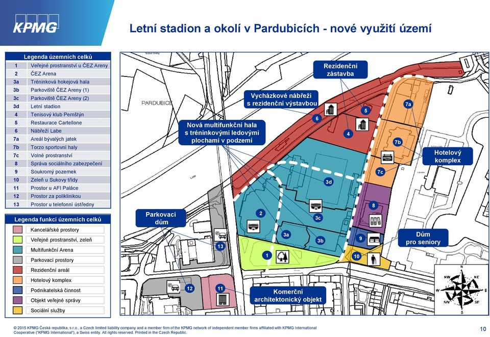 Soukromý pozemek 10 Zeleň u Sukovy třídy 11 Prostor u AFI Paláce 12 Prostor za poliklinikou 13 Prostor u telefonní ústředny Legenda funkcí územních celků Kancelářské prostory Veřejné prostranství,