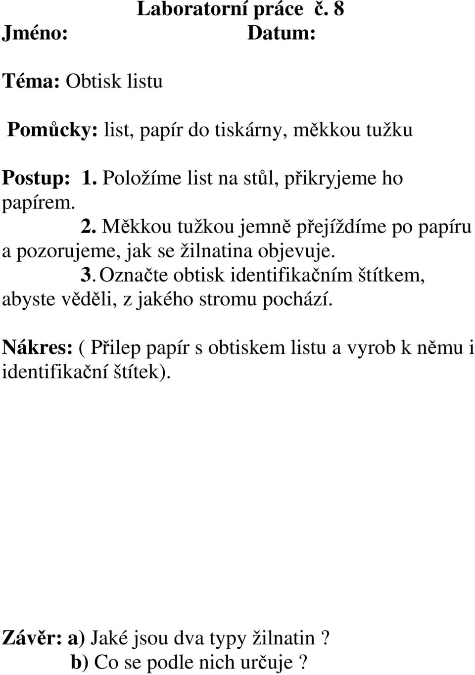 Měkkou tužkou jemně přejíždíme po papíru a pozorujeme, jak se žilnatina objevuje. 3.