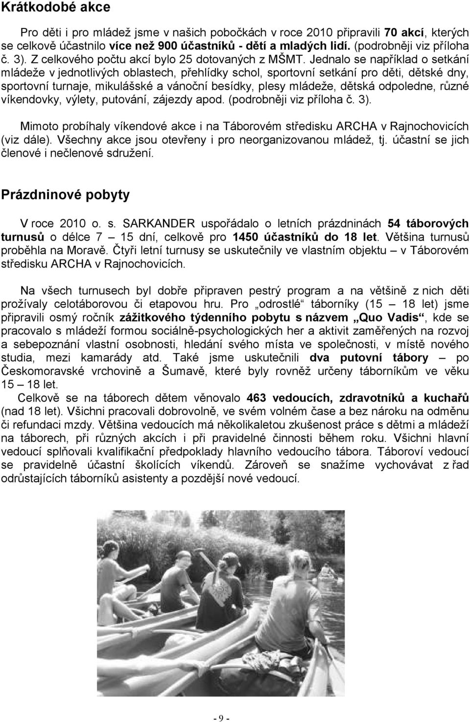 Jednalo se například o setkání mládeže v jednotlivých oblastech, přehlídky schol, sportovní setkání pro děti, dětské dny, sportovní turnaje, mikulášské a vánoční besídky, plesy mládeže, dětská