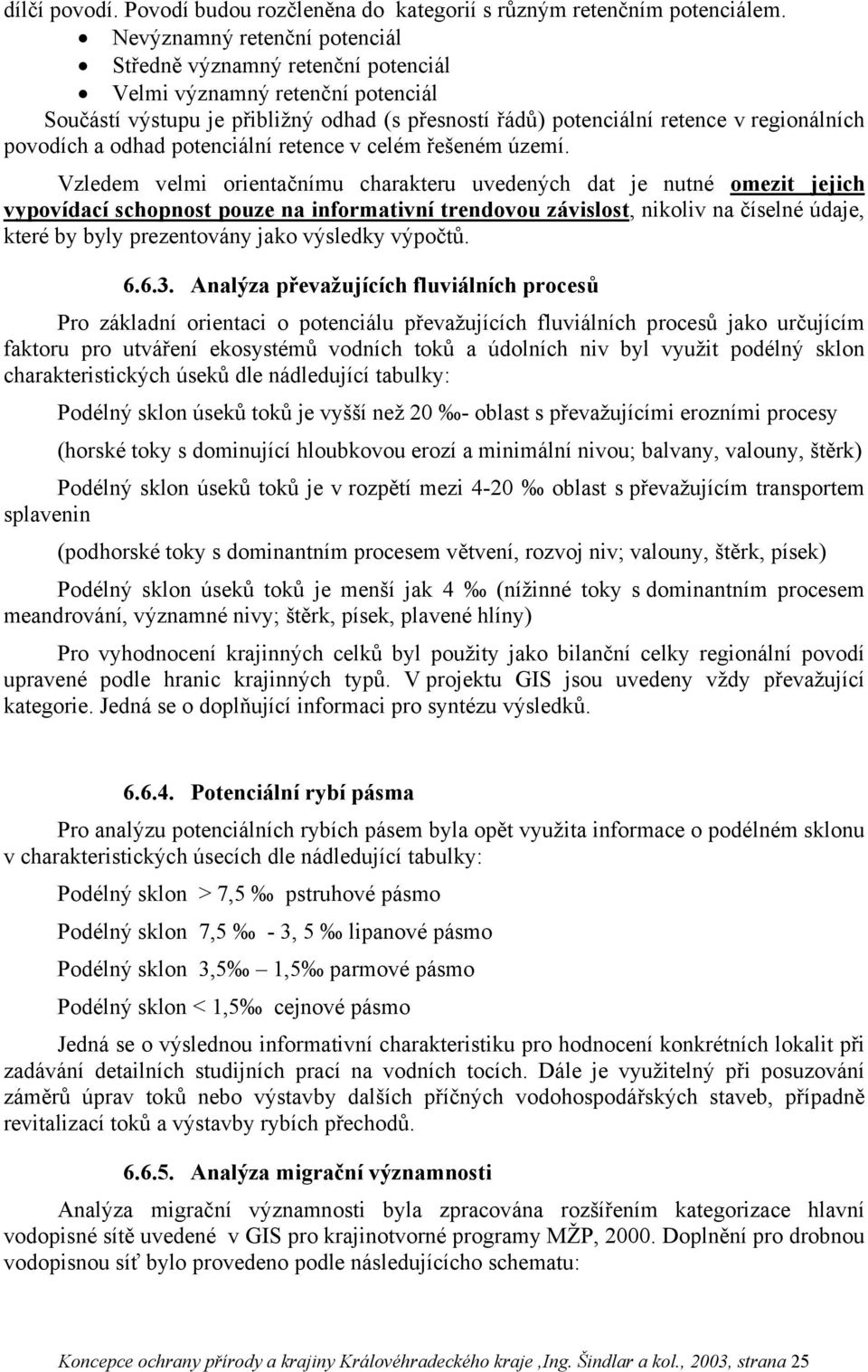 a odhad potenciální retence v celém řešeném území.