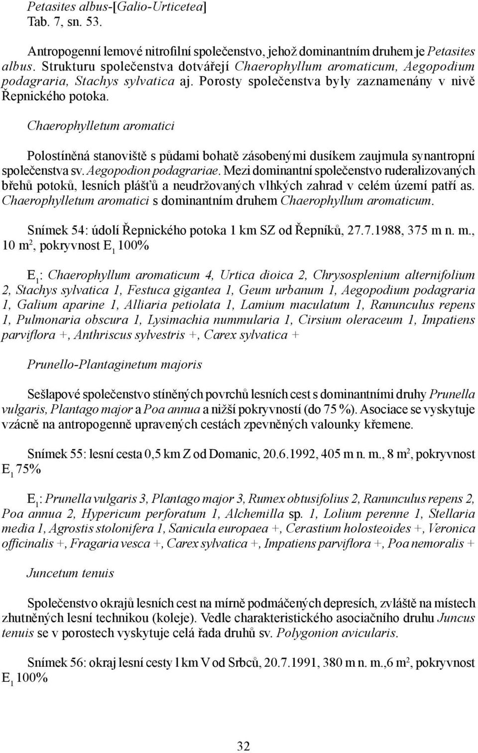 Chaerophylletum aromatici Polostíněná stanoviště s půdami bohatě zásobenými dusíkem zaujmula synantropní společenstva sv. Aegopodion podagrariae.