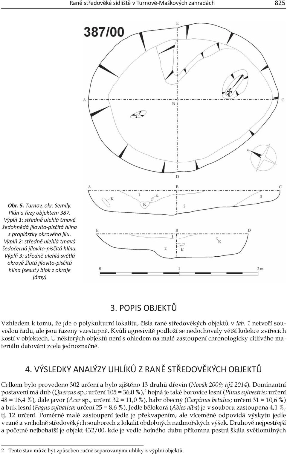 Výplň 3: středně ulehlá světlá okrově žlutá jílovito-písčitá hlína (sesutý blok z okraje jámy) 3. PoPis objektů Vzhledem k tomu, že jde o polykulturní lokalitu, čísla raně středověkých objektů v tab.