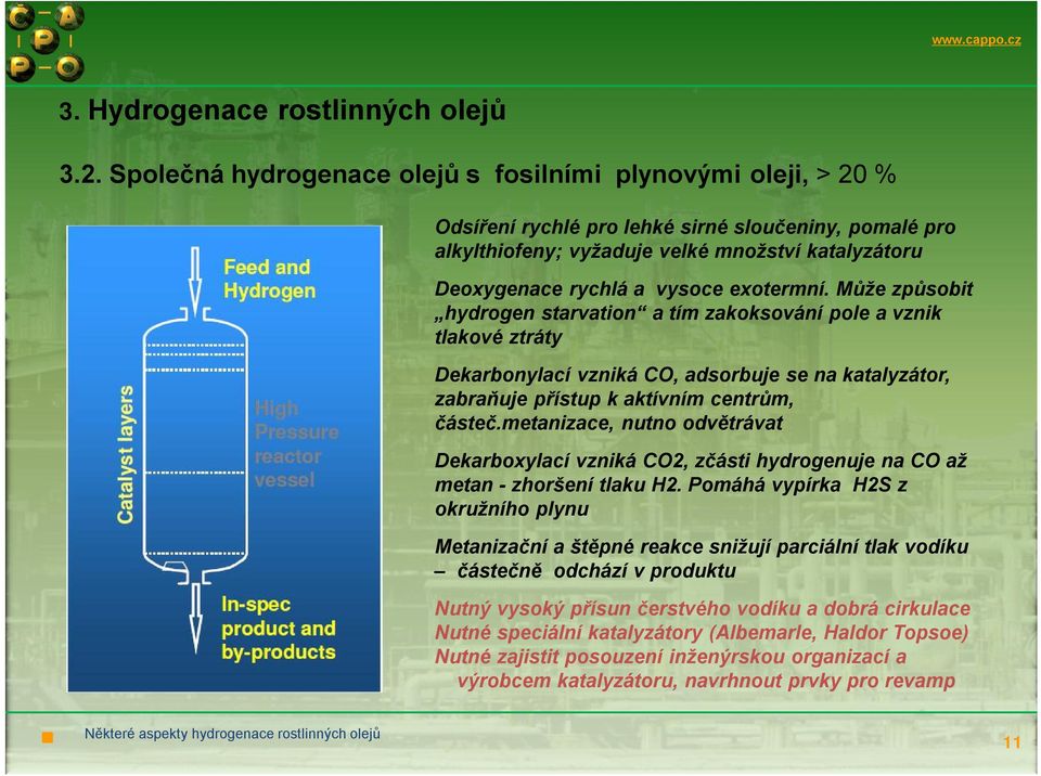 exotermní. Může způsobit hydrogen starvation a tím zakoksování pole a vznik tlakové ztráty Dekarbonylací vzniká CO, adsorbuje se na katalyzátor, zabraňuje přístup k aktívním centrům, částeč.