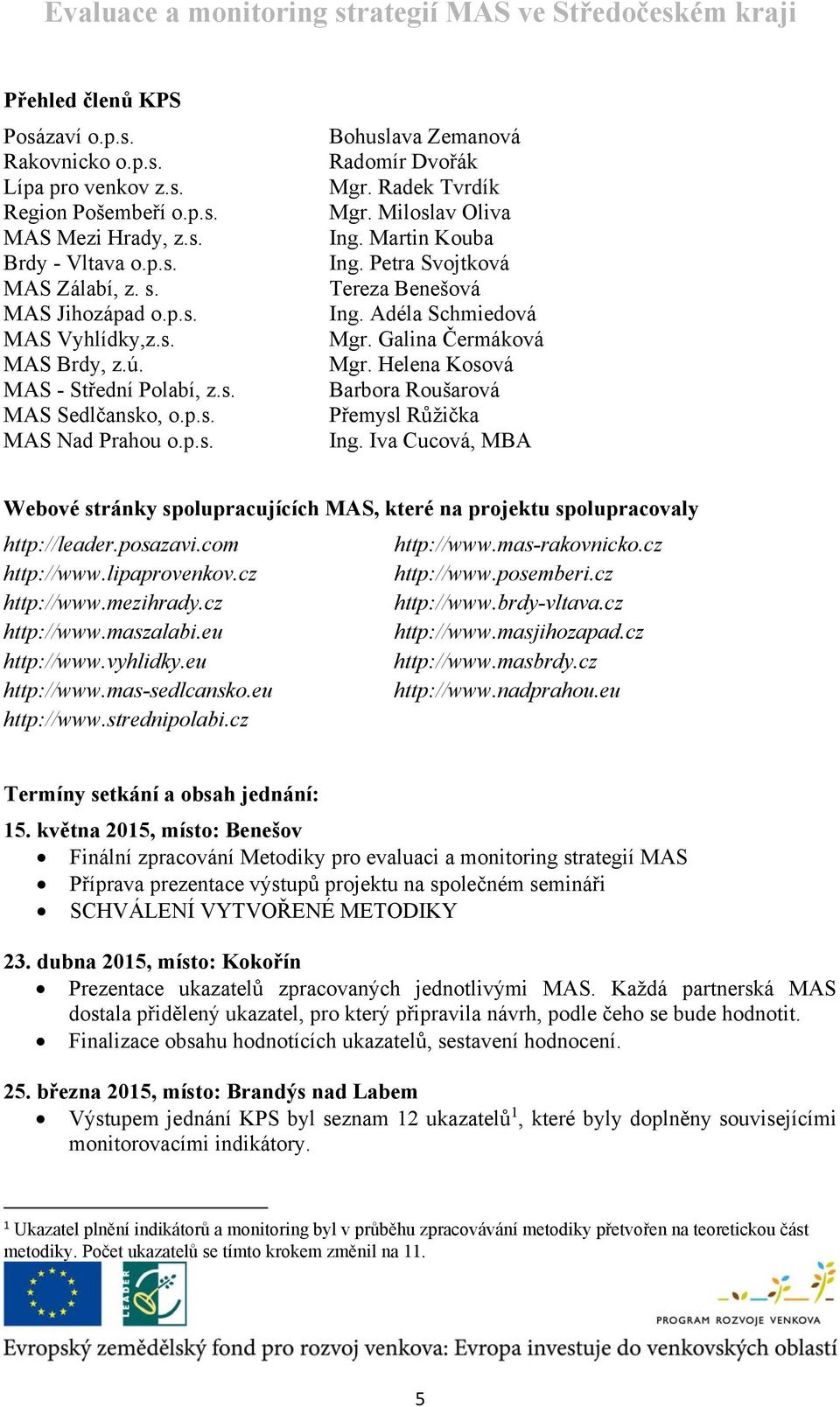 Petra Svojtková Tereza Benešová Ing. Adéla Schmiedová Mgr. Galina Čermáková Mgr. Helena Kosová Barbora Roušarová Přemysl Růžička Ing.