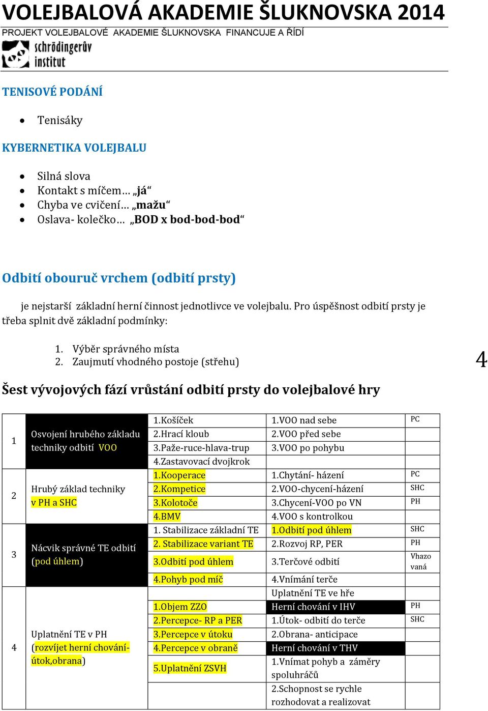 Zaujmutí vhodného postoje (střehu) Šest vývojových fází vrůstání odbití prsty do volejbalové hry 4 1 2 3 4 Osvojení hrubého základu techniky odbití VOO Hrubý základ techniky v PH a SHC Nácvik správné