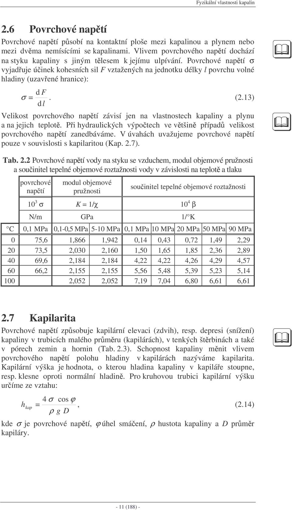 aené ranice): d F σ. (.3) dl Velikost orcoéo natí áisí jen na lastnostec kaaliny a lynu a na jejic telot. Pi ydraulickýc ýotec e tšin íad elikost orcoéo natí anedbááme.