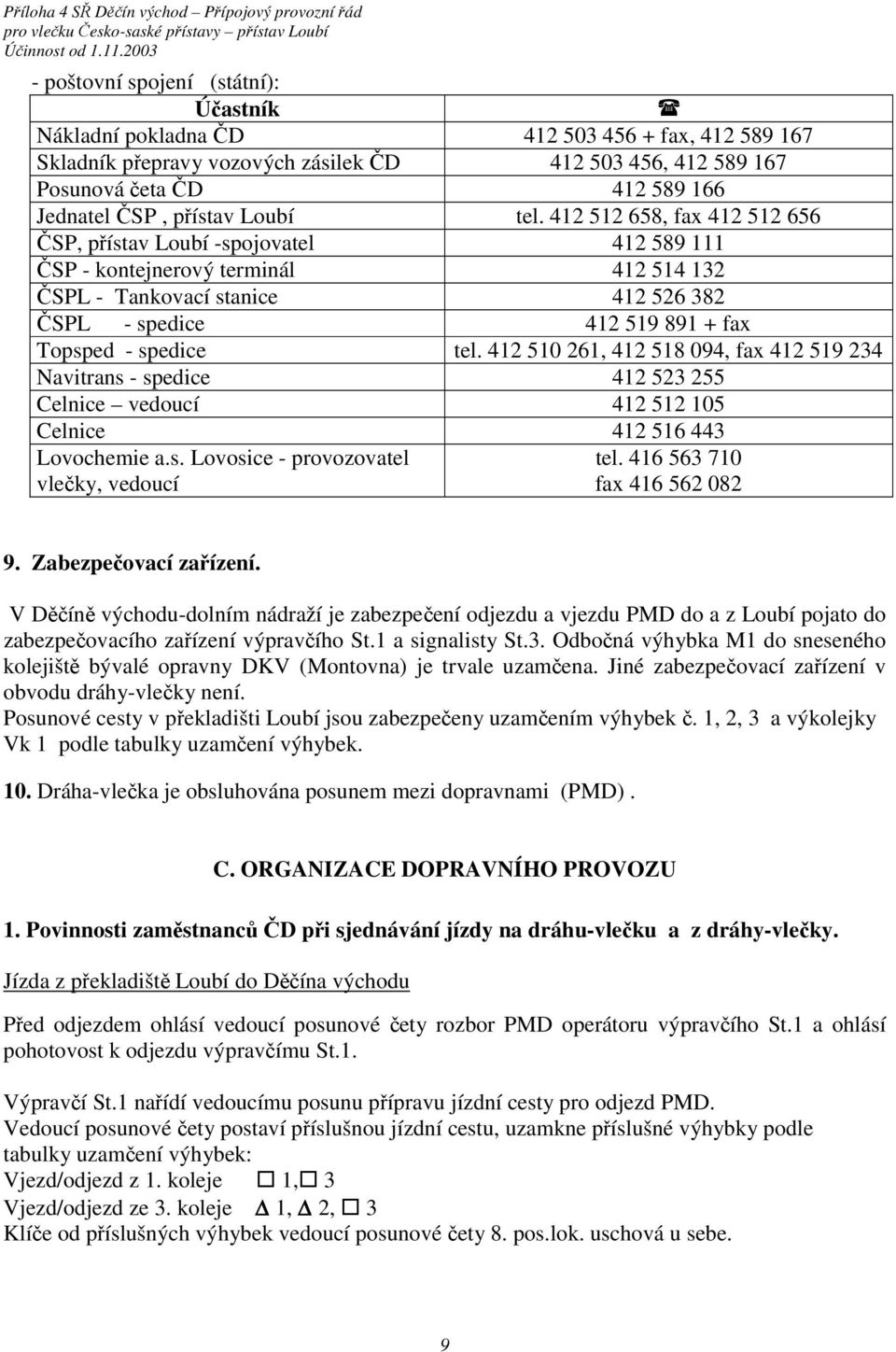 412 512 658, fax 412 512 656 ČSP, přístav Loubí -spojovatel 412 589 111 ČSP - kontejnerový terminál 412 514 132 ČSPL - Tankovací stanice 412 526 382 ČSPL - spedice 412 519 891 + fax Topsped - spedice