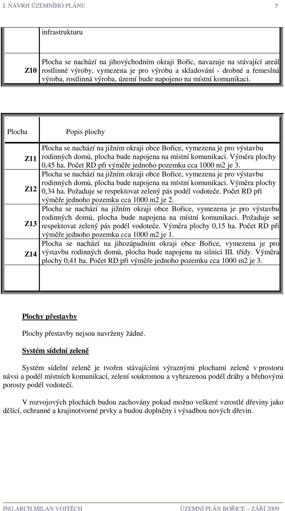 Plocha Z11 Z12 Z13 Z14 Popis plochy Plocha se nachází na jižním okraji obce Bořice, vymezena je pro výstavbu rodinných domů, plocha bude napojena na místní komunikaci. Výměra plochy 0,45 ha.