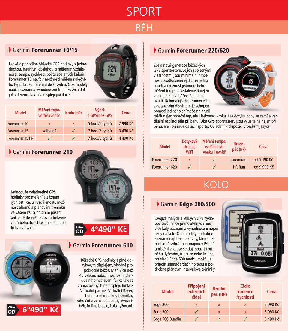 Měření tepové frekvence Krokoměr Výdrž s GPS/bez GPS Forerunner 10 x x 5 hod./5 týdnů 2 990 Kč Forerunner 15 volitelně 7 hod./5 týdnů 3 490 Kč Forerunner 15 HR 7 hod.