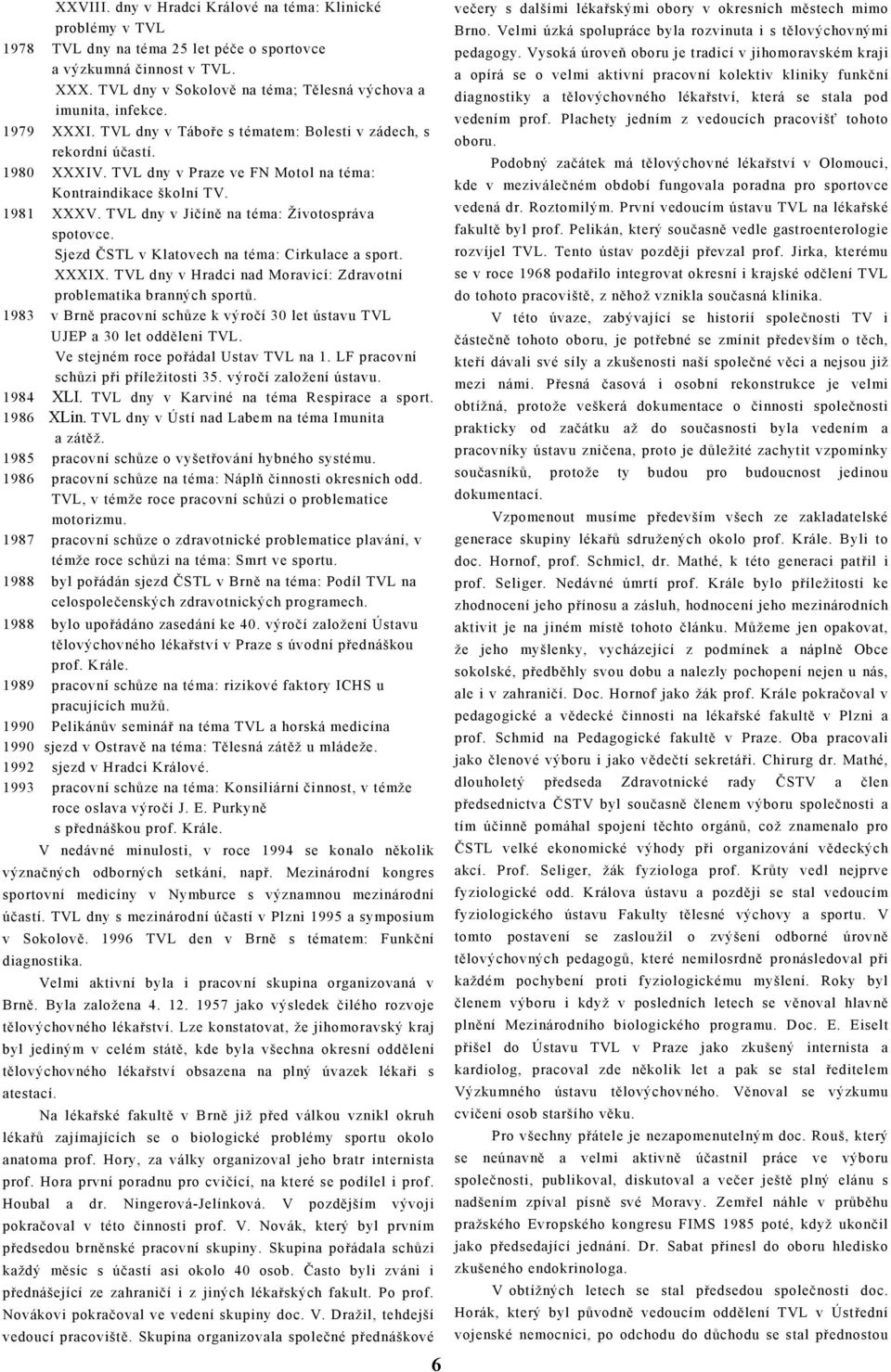 TVL dny v Praze ve FN Motol na téma: Kontraindikace školní TV. 1981 XXXV. TVL dny v Jičíně na téma: Životospráva spotovce. Sjezd ČSTL v Klatovech na téma: Cirkulace a sport. XXXIX.