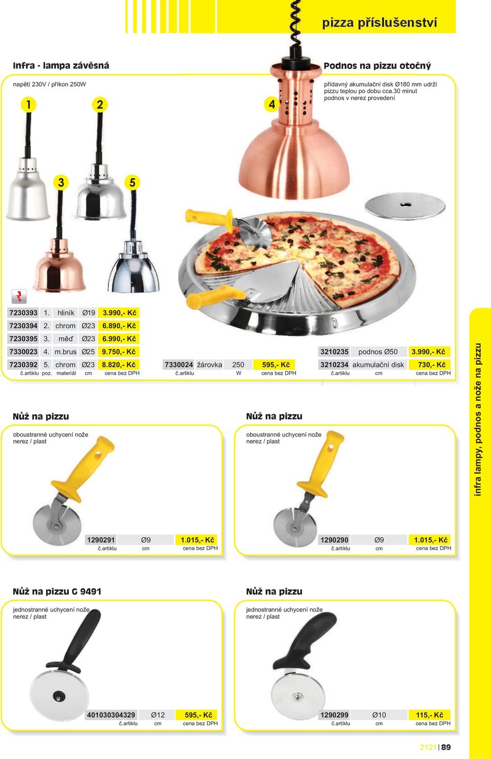 materiál cm cena bez DPH Nùž na pizzu oboustranné uchycení nože 7330024 žárovka 250 595,- Kè è.