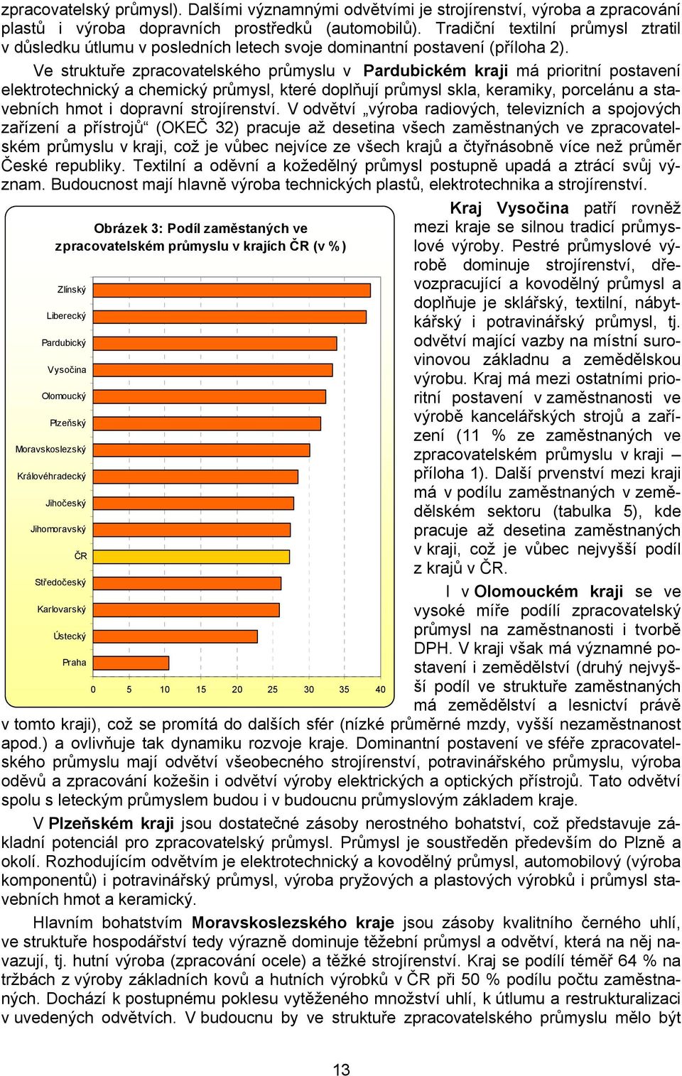 Ve struktuře zpracovatelského průmyslu v Pardubickém kraji má prioritní postavení elektrotechnický a chemický průmysl, které doplňují průmysl skla, keramiky, porcelánu a stavebních hmot i dopravní