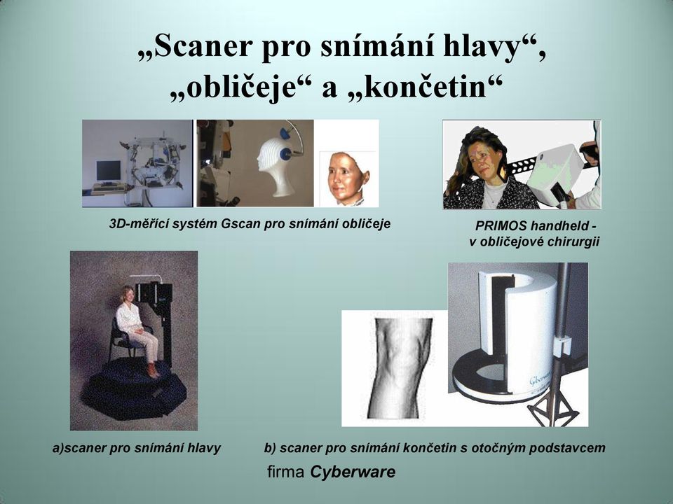 obličejové chirurgii a)scaner pro snímání hlavy b)