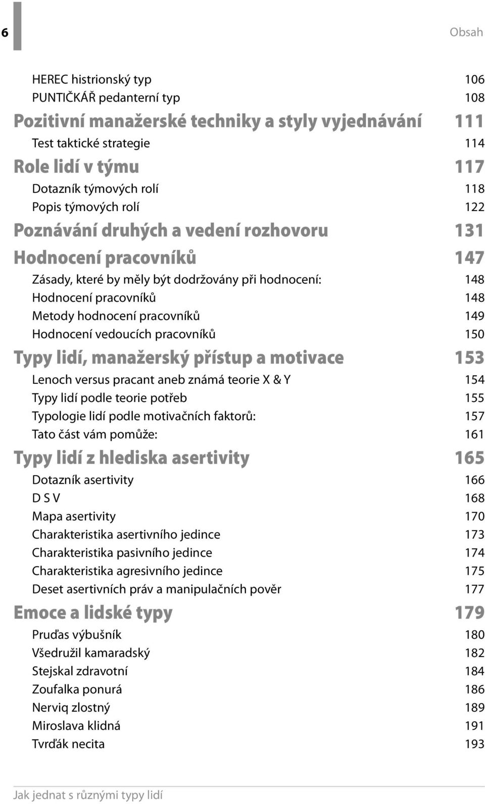 Hodnocení vedoucích pracovníků 150 Typy lidí, manažerský přístup a motivace 153 Lenoch versus pracant aneb známá teorie X & Y 154 Typy lidí podle teorie potřeb 155 Typologie lidí podle motivačních