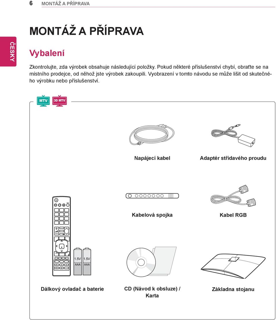 Vyobrazení v tomto návodu se může lišit od skutečného výrobku nebo příslušenství.