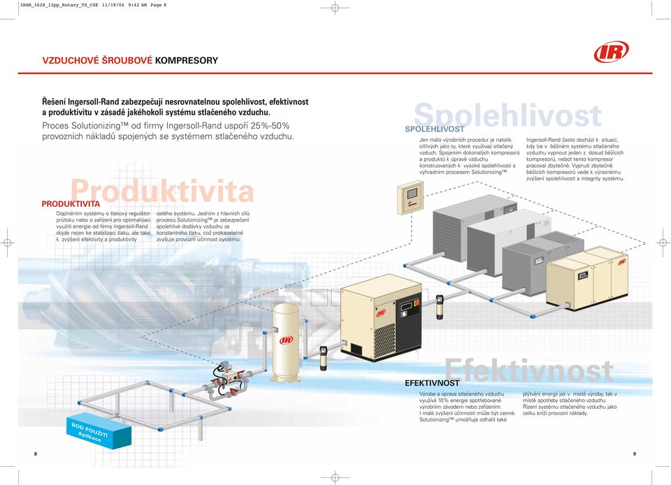 Produktivita PRODUKTIVITA Doplněním systému o tlakový regulátor průtoku nebo o zařízení pro optimalizaci využití energie od firmy Ingersoll-Rand dojde nejen ke stabilizaci tlaku, ale také k zvýšení