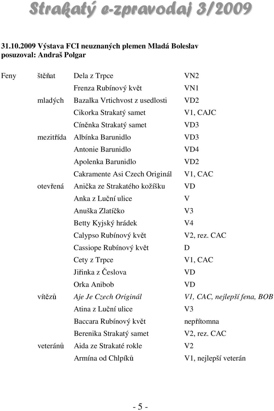 CAJC Cíněnka Strakatý samet VD3 mezitřída Albínka Barunidlo VD3 Antonie Barunidlo VD4 Apolenka Barunidlo VD2 Cakramente Asi Czech Originál V1, CAC otevřená Anička ze Strakatého kožíšku VD Anka z