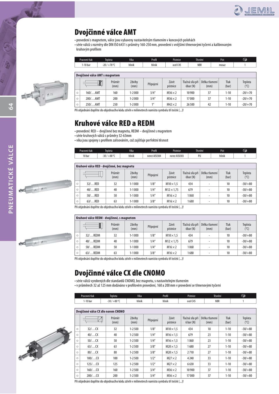 AMT 160 1-2 000 3/4 M36 2 10 900 37 1-10 -20/+70 200/ AMT 200 1-2 000 3/4 M36 2 17 000 37 1-10 -20/+70 250/ AMT 250 1-2 000 1 M42 2 26 500 42 1-10 -20/+70 Kruhové válce RED a REDM provedení: RED