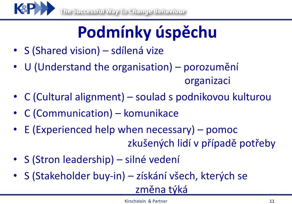 (Experienced help when necessary) pomoc zkušených lidí v případě potřeby S (Stron leadership)