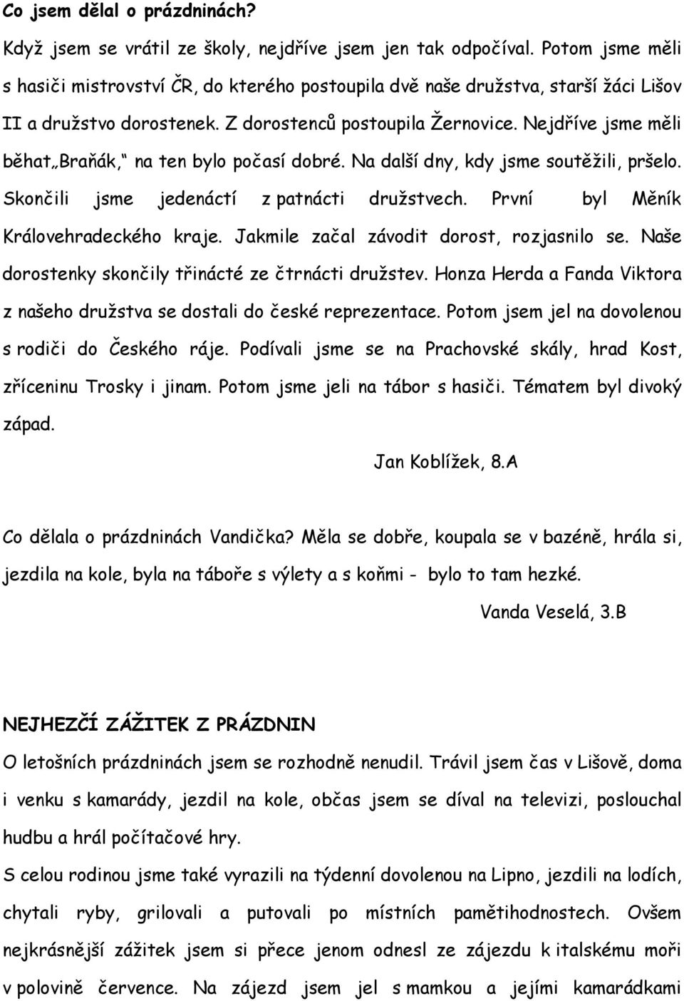 Nejdříve jsme měli běhat Braňák, na ten bylo počasí dobré. Na další dny, kdy jsme soutěžili, pršelo. Skončili jsme jedenáctí z patnácti družstvech. První byl Měník Královehradeckého kraje.