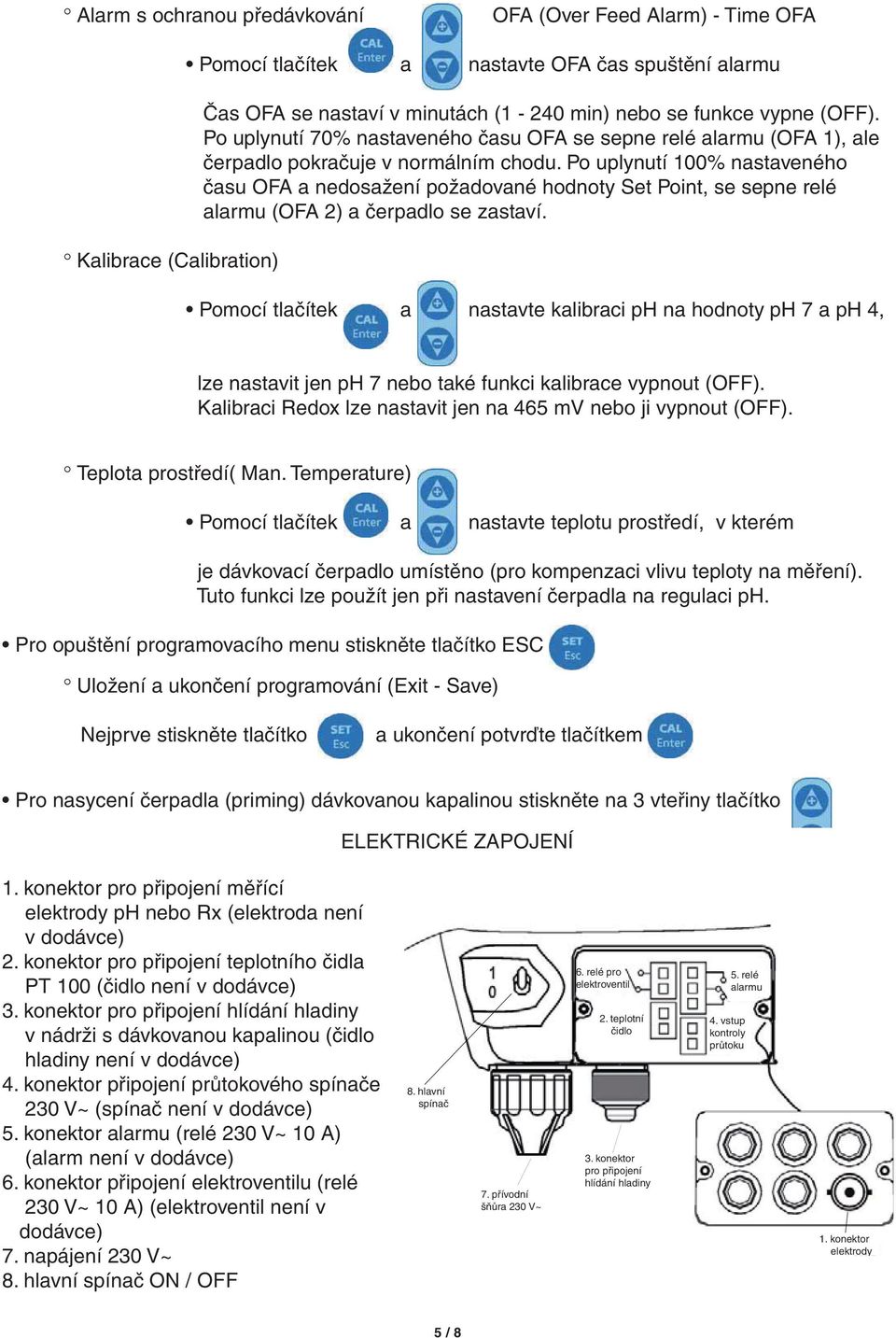 Po uplynutí 100% nastaveného času OFA a nedosažení požadované hodnoty Set Point, se sepne relé alarmu (OFA 2) a čerpadlo se zastaví.