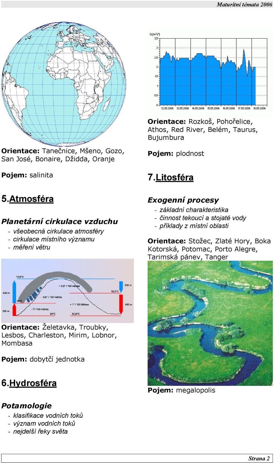 atmosféra Exogenní procesy Planetární cirkulace vzduchu všeobecná cirkulace atmosféry cirkulace místního významu měření větru základní charakteristika činnost tekoucí a