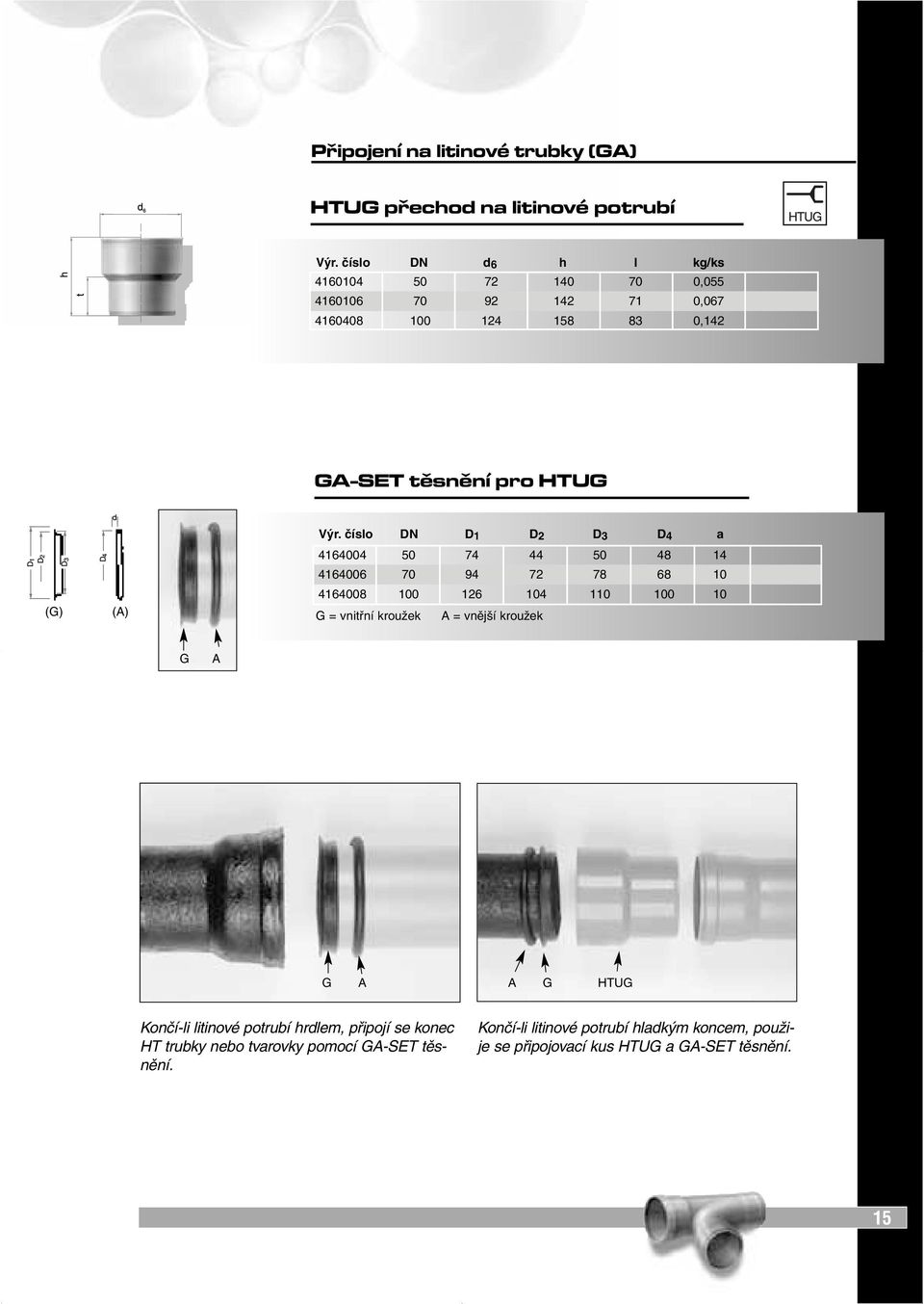 číslo DN D 1 D2 D3 D4 a 4164004 50 74 44 50 48 14 4164006 70 94 72 78 68 10 4164008 100 126 104 110 100 10 G = vnitřní kroužek A = vnější