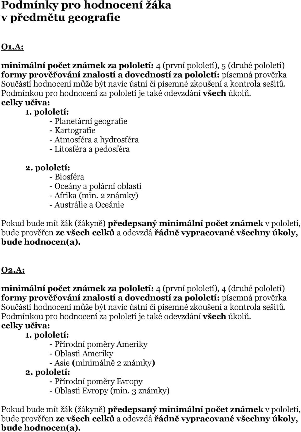 a hydrosféra - Litosféra a pedosféra - Biosféra - Oceány a polární oblasti - Afrika (min. 2 známky) - Austrálie a Oceánie O2.