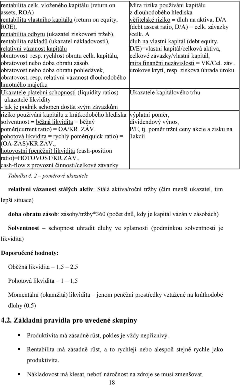 relativní vázanost kapitálu obratovost resp. rychlost obratu celk. kapitálu, obratovost nebo doba obratu zásob, obratovost nebo doba obratu pohledávek, obratovost, resp.