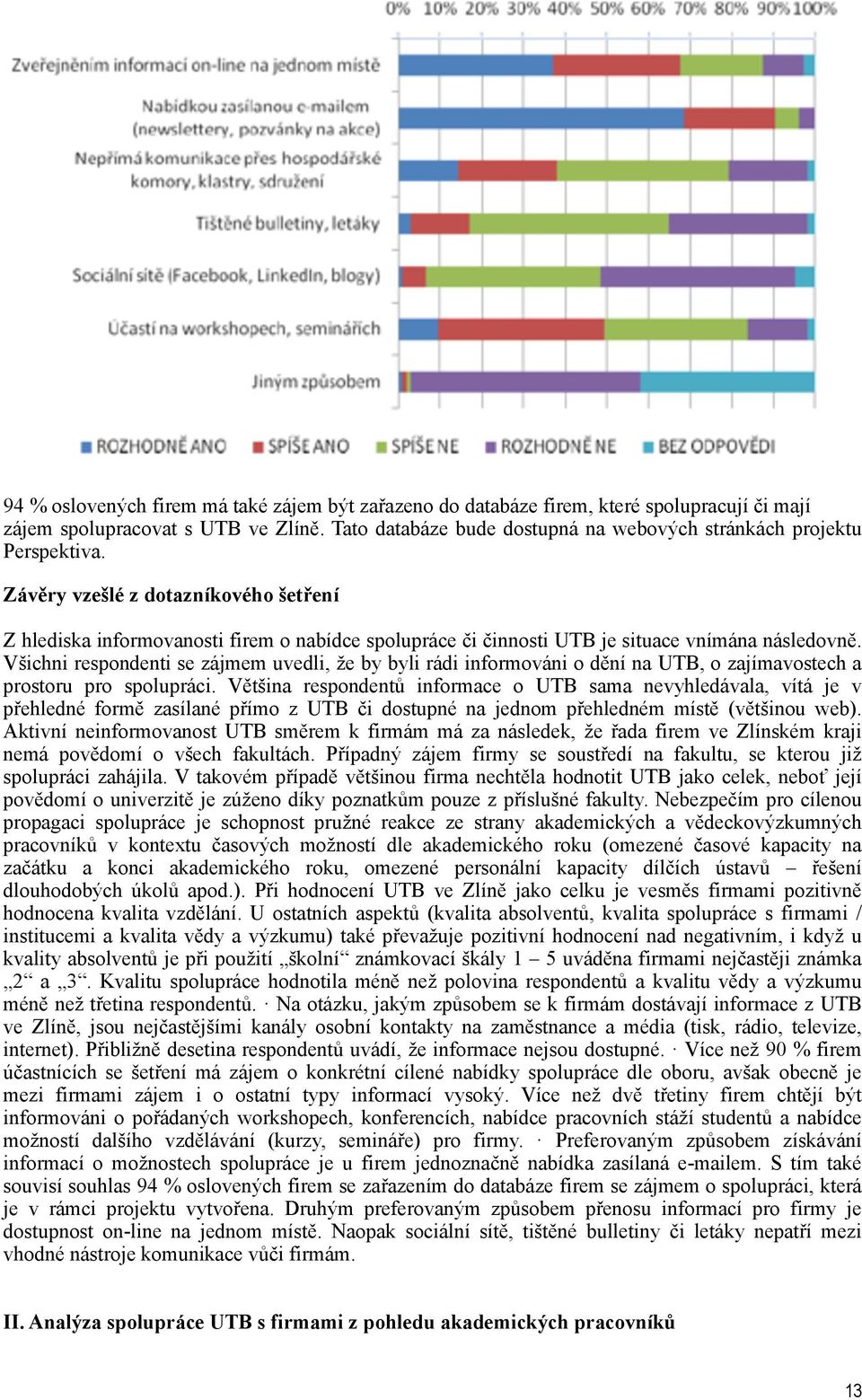 Závěry vzešlé z dotazníkového šetření Z hlediska informovanosti firem o nabídce spolupráce či činnosti UTB je situace vnímána následovně.