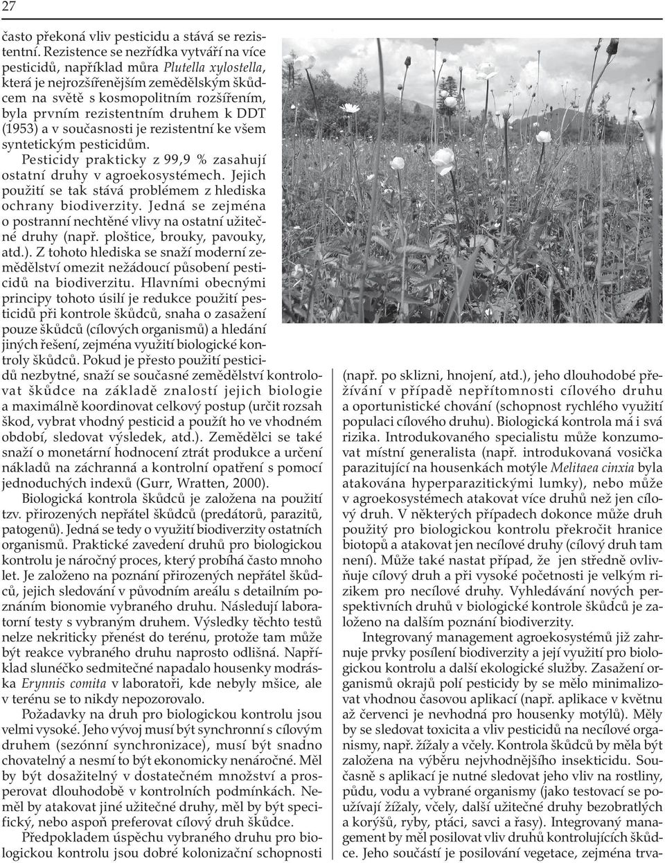 druhem k DDT (1953) a v současnosti je rezistentní ke všem syntetickým pesticidům. Pesticidy prakticky z 99,9 % zasahují ostatní druhy v agroekosystémech.