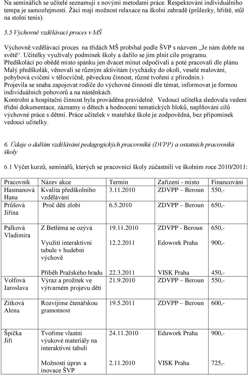 Předškoláci po obědě místo spánku jen dvacet minut odpočívali a poté pracovali dle plánu Malý předškolák, věnovali se různým aktivitám (vycházky do okolí, veselé malování, pohybová cvičení v