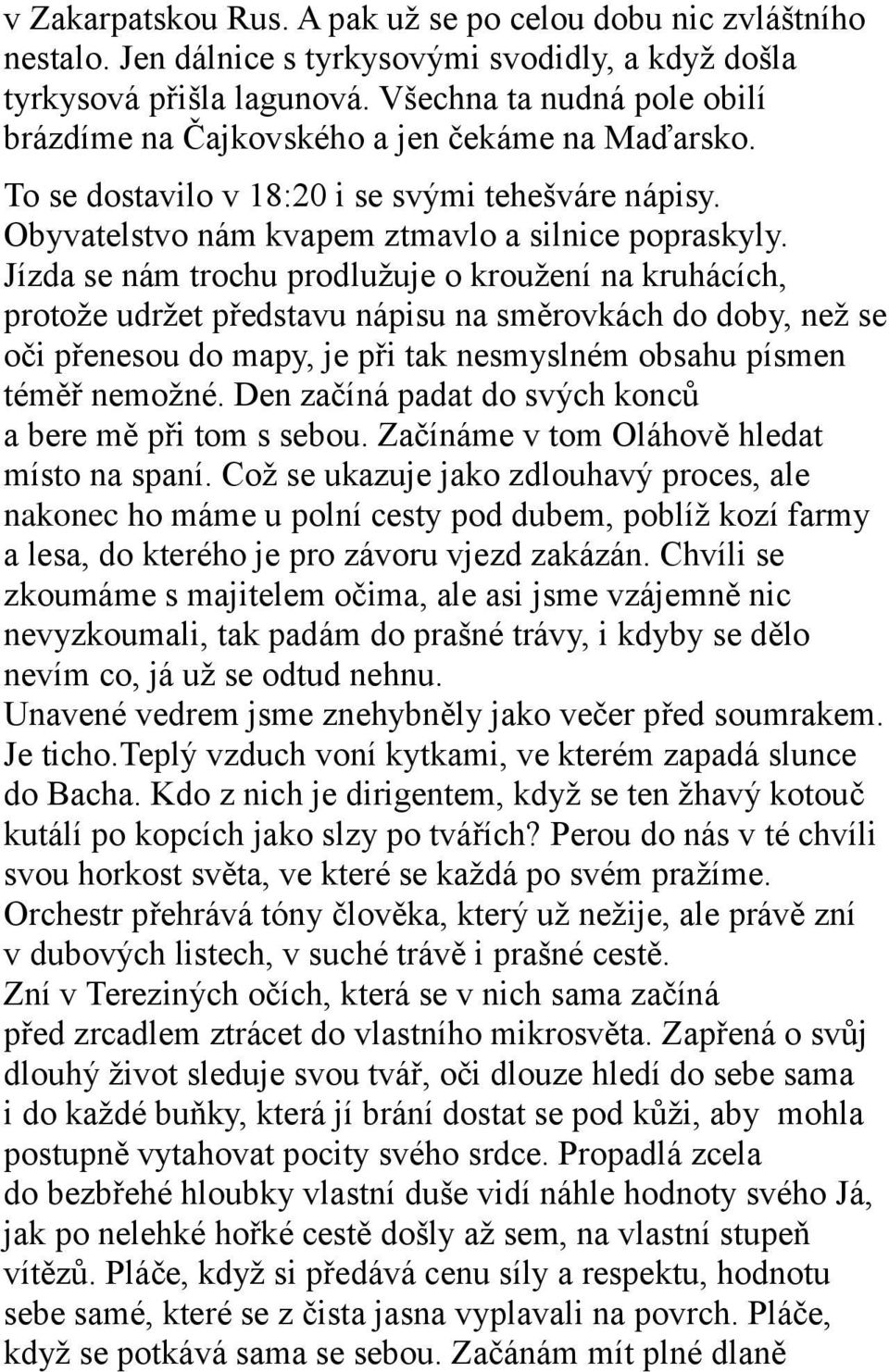 Jízda se nám trochu prodluţuje o krouţení na kruhácích, protoţe udrţet představu nápisu na směrovkách do doby, neţ se oči přenesou do mapy, je při tak nesmyslném obsahu písmen téměř nemoţné.